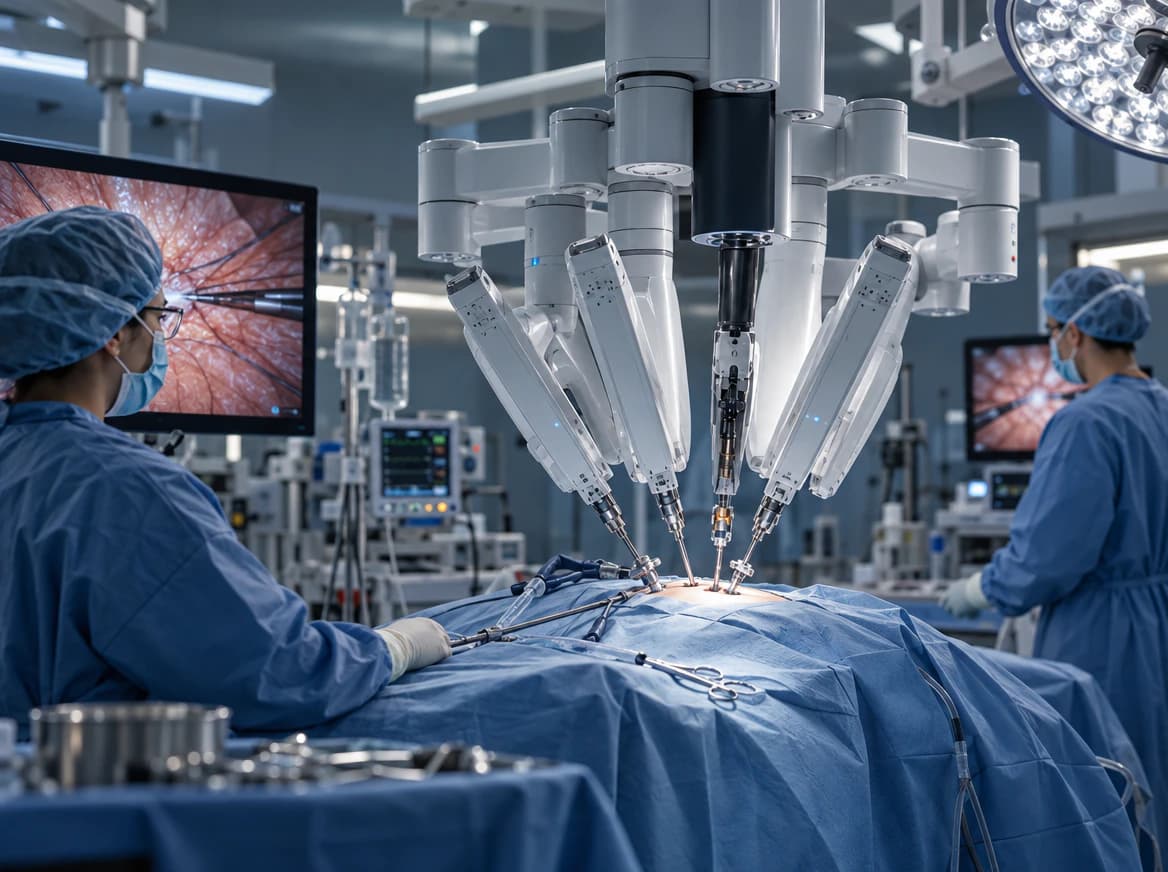 Robotic surgical system arranged around an operating table