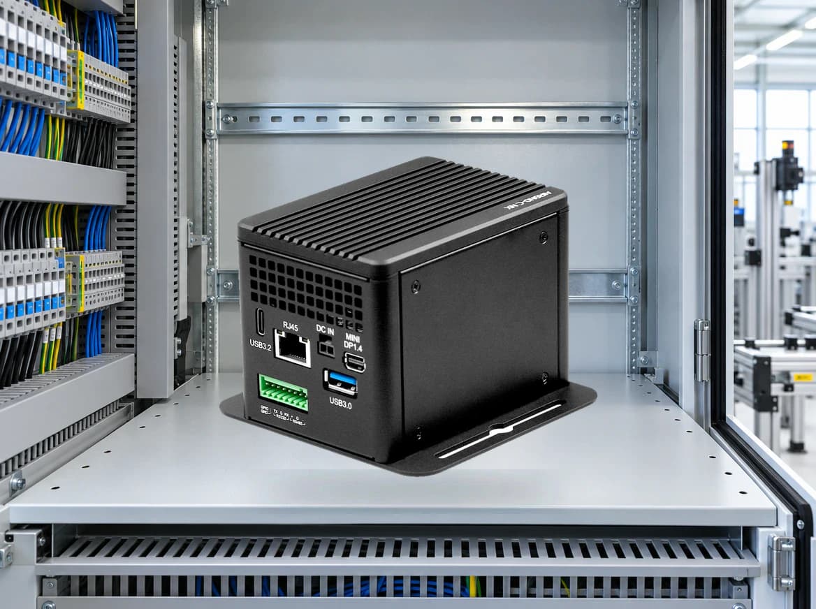 Fanless industrial computer installed inside an electrical cabinet