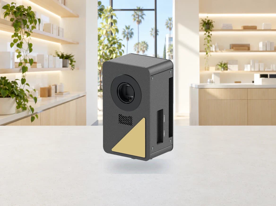 Compact AI camera on a retail counter