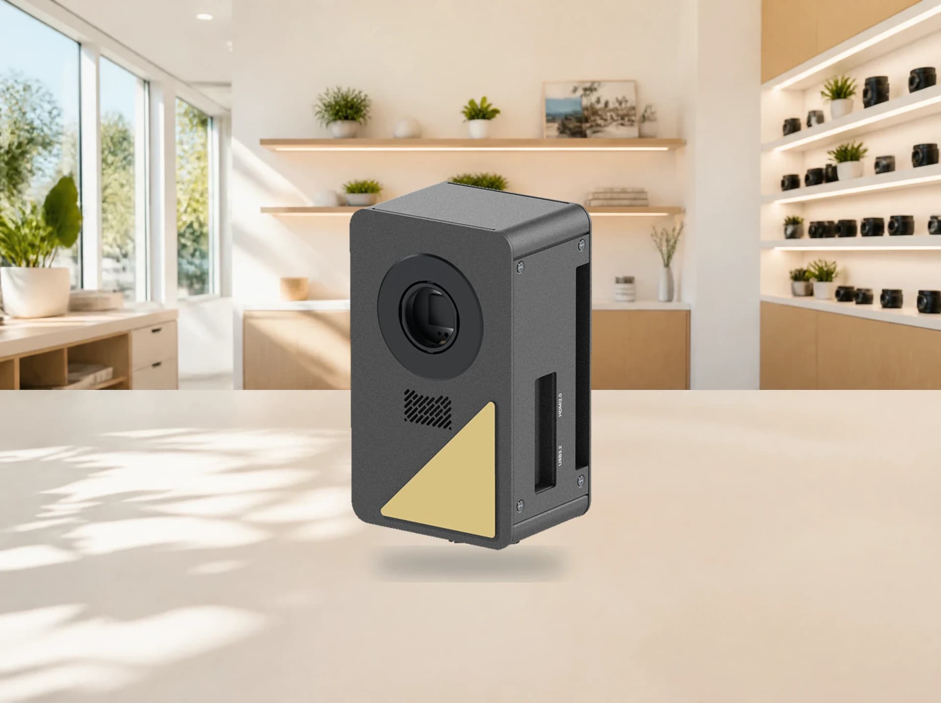 Compact AI camera on a retail counter